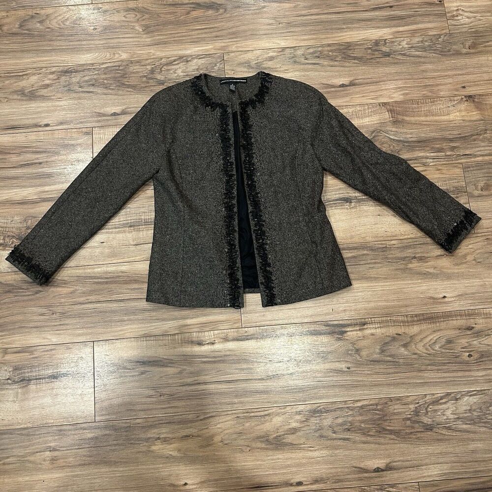 Linda Allard Ellen Tracy Jacket Open Front Wool Blend Blazer Beaded size 6